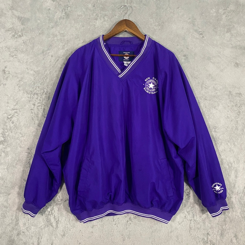 Converse Windbreaker Men XL Purple Ben Davis Basketball All Star Pullover V-Neck